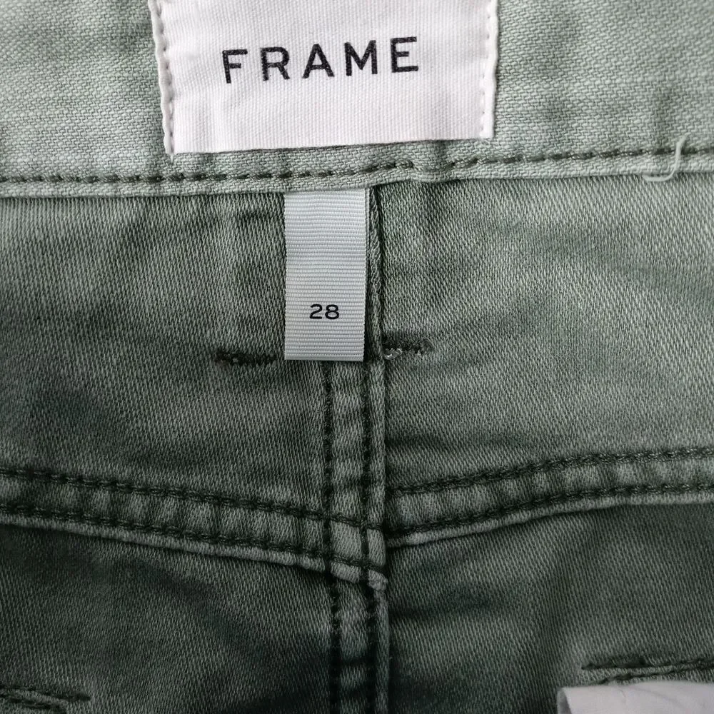 Frame Canteburry Blue Green Raw Hem Mixed Media Le Cargo Mini Denim Skirt 28